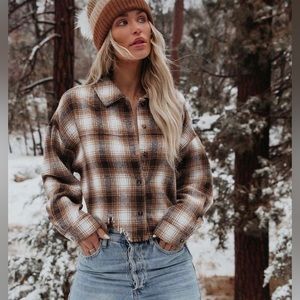 NWOT VICI Kyler Cotton Cropped Plaid Button Down Top ~ M